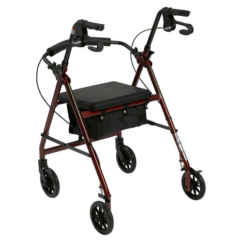 Drive Medical R726RD Rollator Rolling Walker with 6" Wheels, Fold Up Removable Back Support and Padded Seat, Red